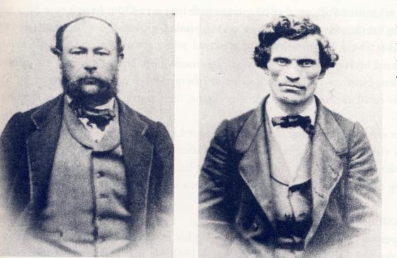 Knud Fredrik Christian Simonsen (27) (tv-) og Friedrich Wilhelm Priess (30) ble halshugget i Oslo 20. April 1864.
