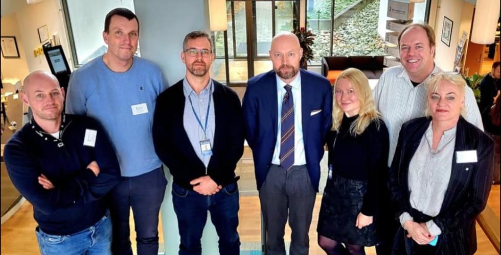 F.v. Are Andersen Skjold-Frykholm (nestleder i Juristforbundet -Stat), Arild Werner Hjelmervik (2. nestleder Juristforbundet - Stat), Torben Vik (nestleder Juristforbundet Sjøfartsdirektoratet), Magnus Grova Søilen (styremedlem Juristforbundet Sjøfartsdirektoratet), Sonja Elin Kleven Jakobsen (styremedlem Juristforbundet Sjøfartsdirektoratet), John Kristian Spångberg (leder Juristforbundet Sjøfartsdirektoratet) og Rannveig Sørskaar (leder Juristforbundet - Stat). Foto: Erlend Bjelland